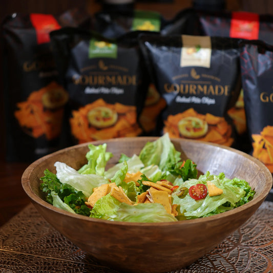 Tasty & Healthy Salad with Pita Chips & Tahini