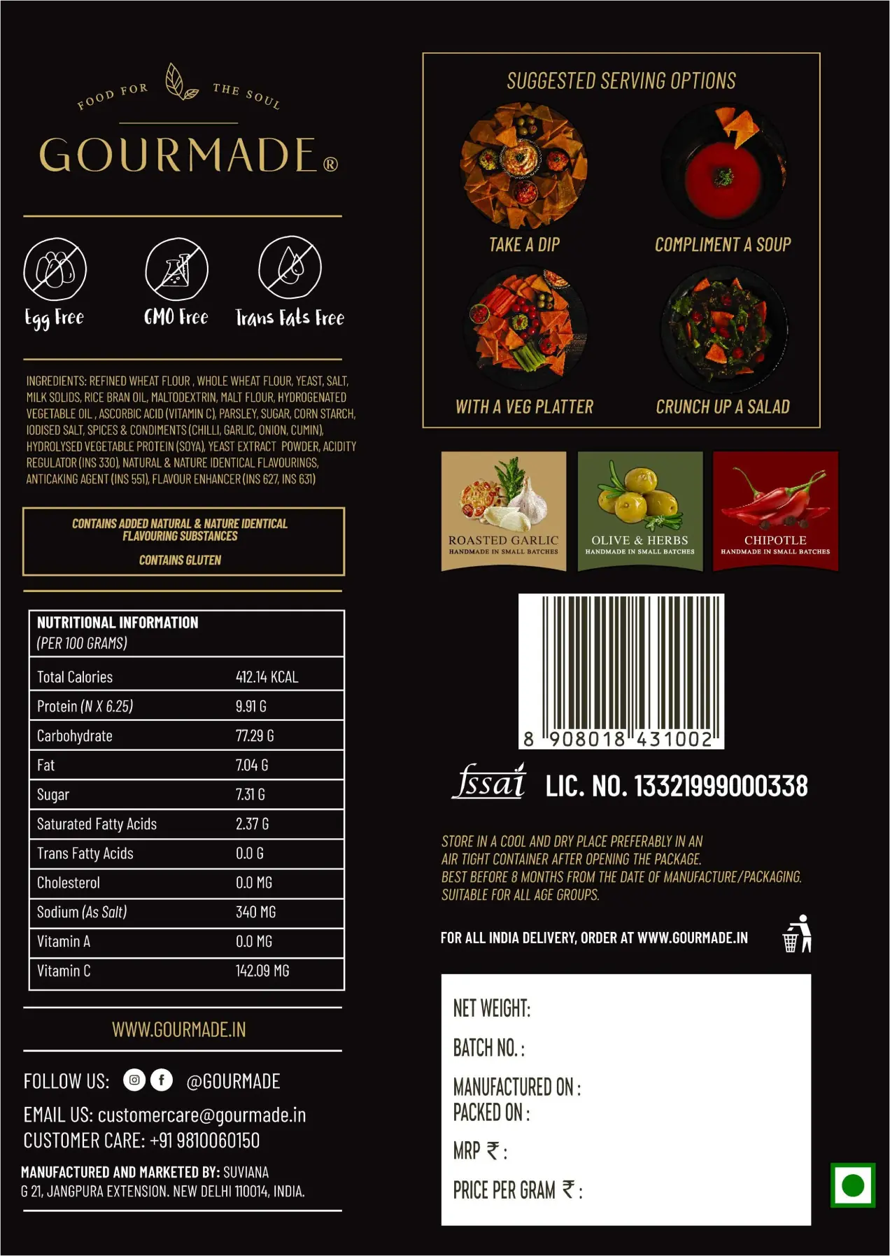 Gourmade Pita Chips in Chipotle, Roasted Garlic & Olive Herbs Flavor